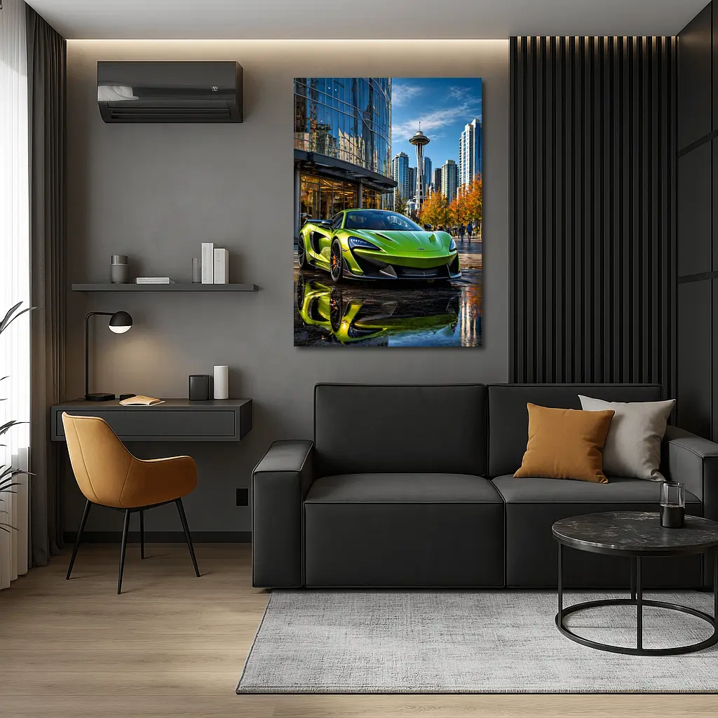 McLaren 600LT Green Supercar Seattle Skyline – Wall Art