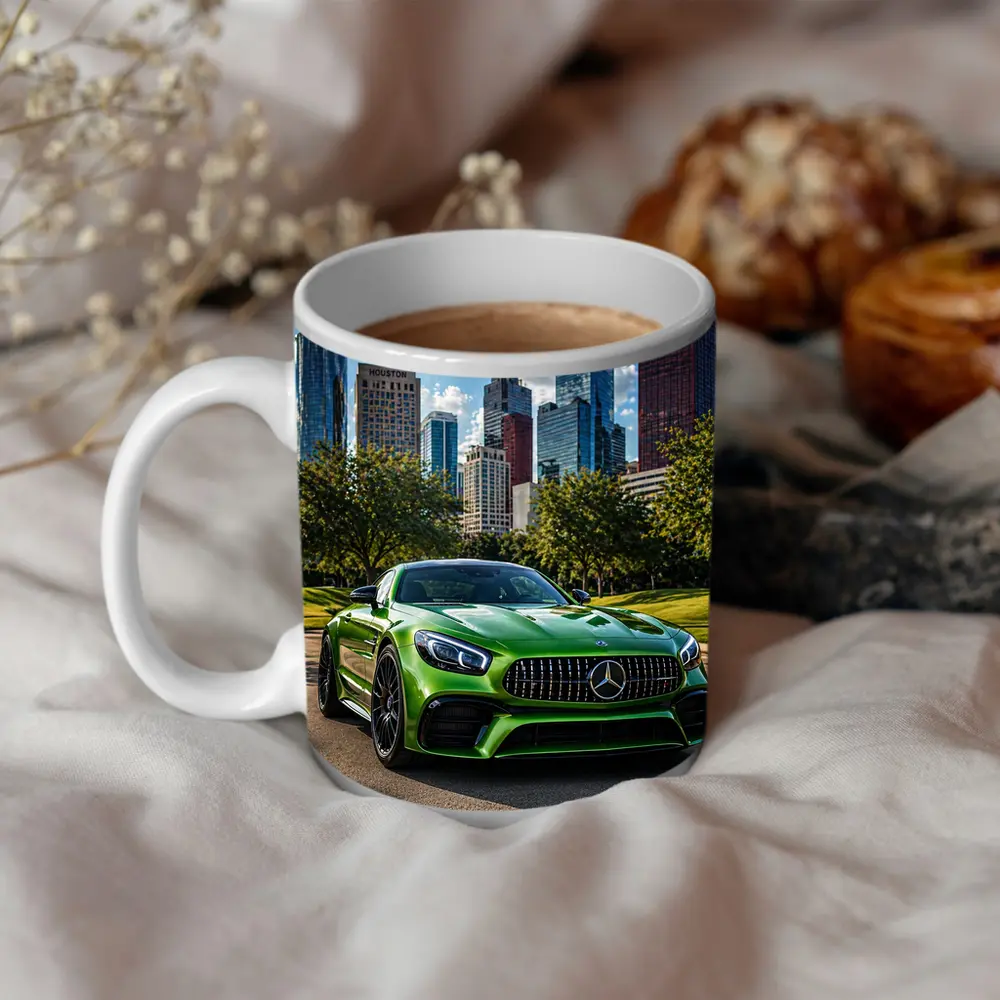 Mercedes AMG GT Green Houston City Skyline – Mugs