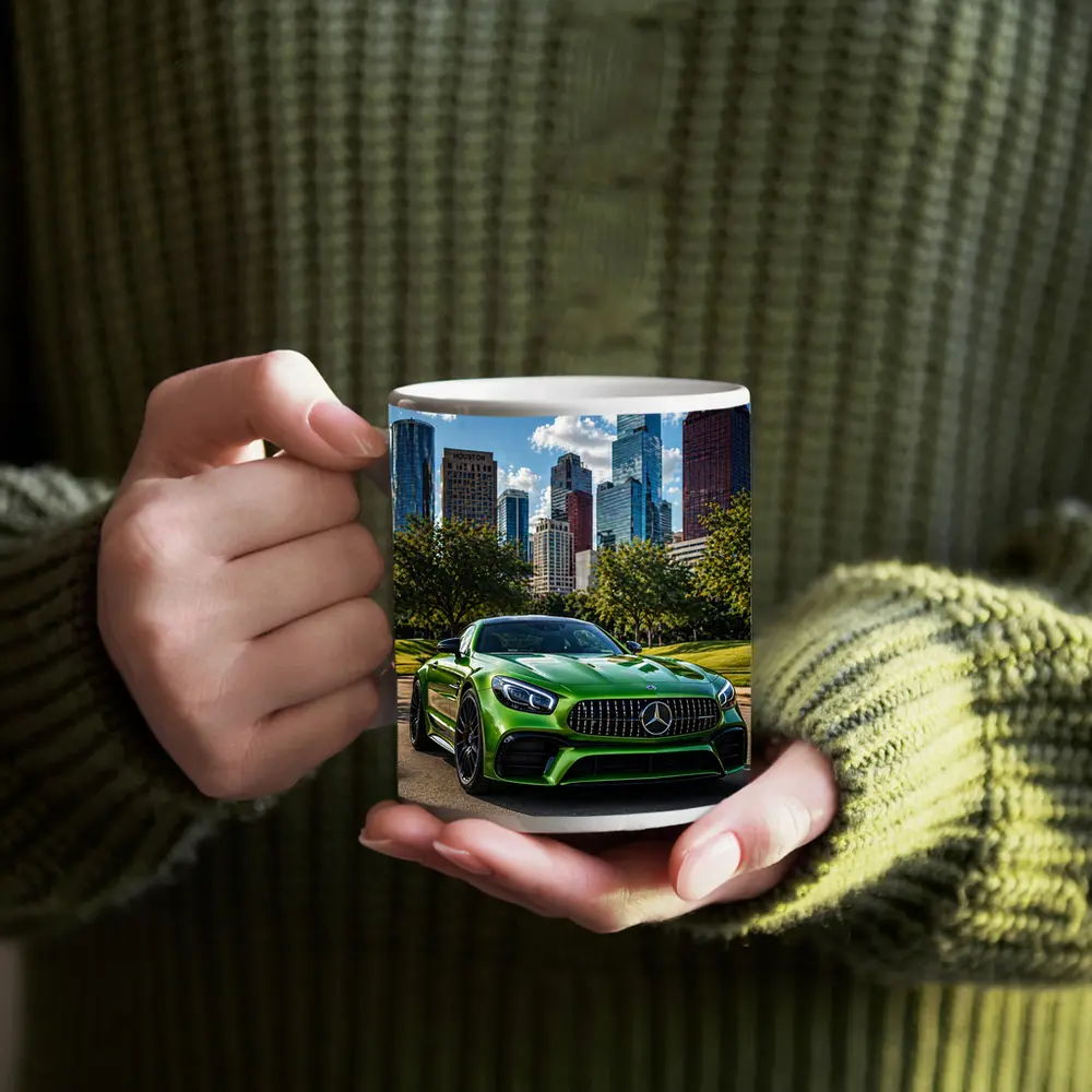 Mercedes AMG GT Green Houston City Skyline – Mugs