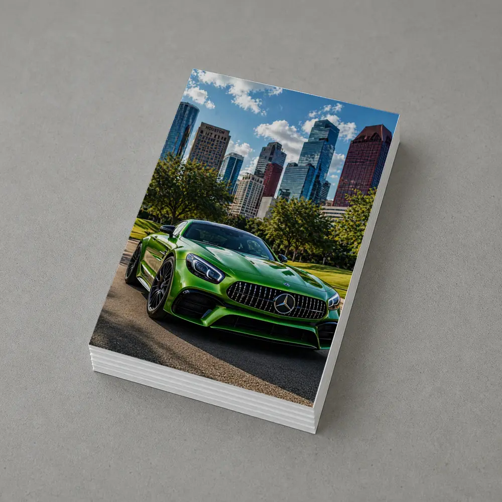 Mercedes AMG GT Green Houston City Skyline – Postcards