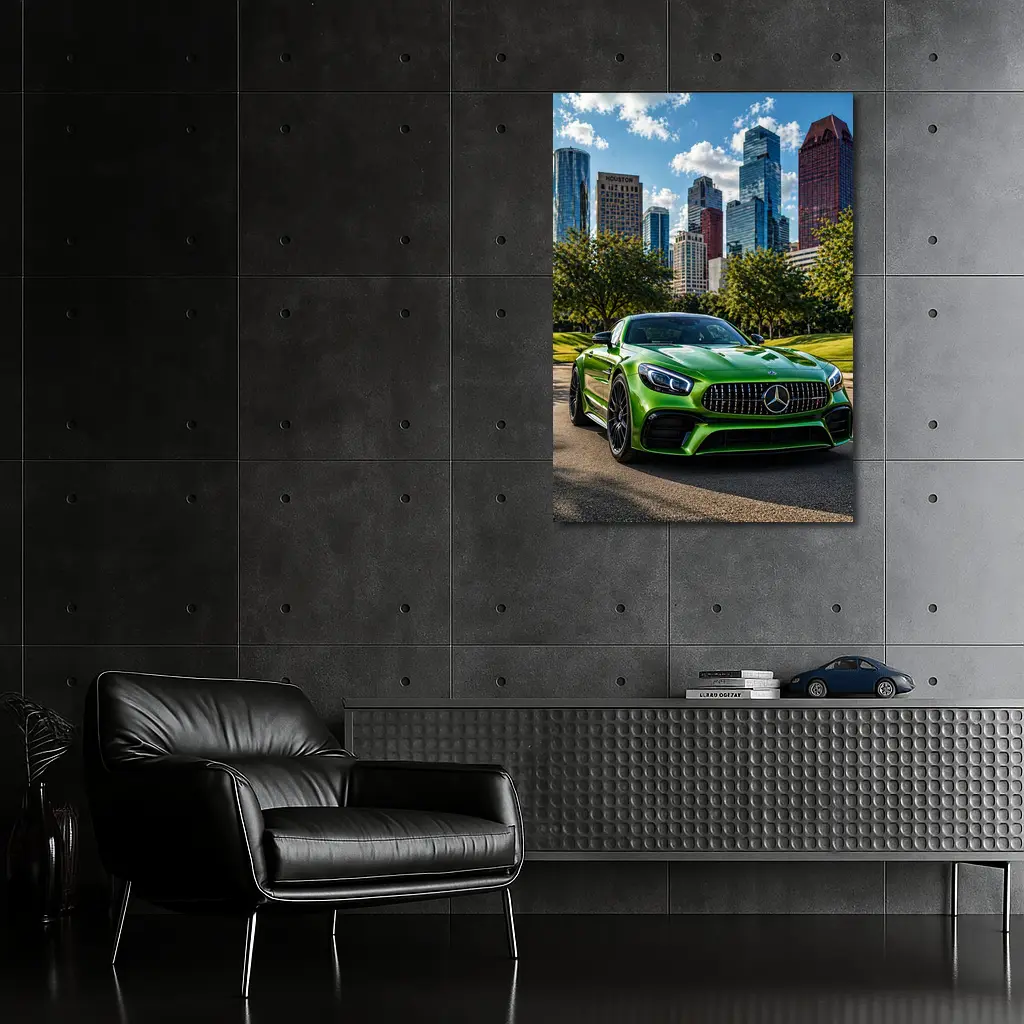 Mercedes AMG GT Green Houston City Skyline – Wall Art