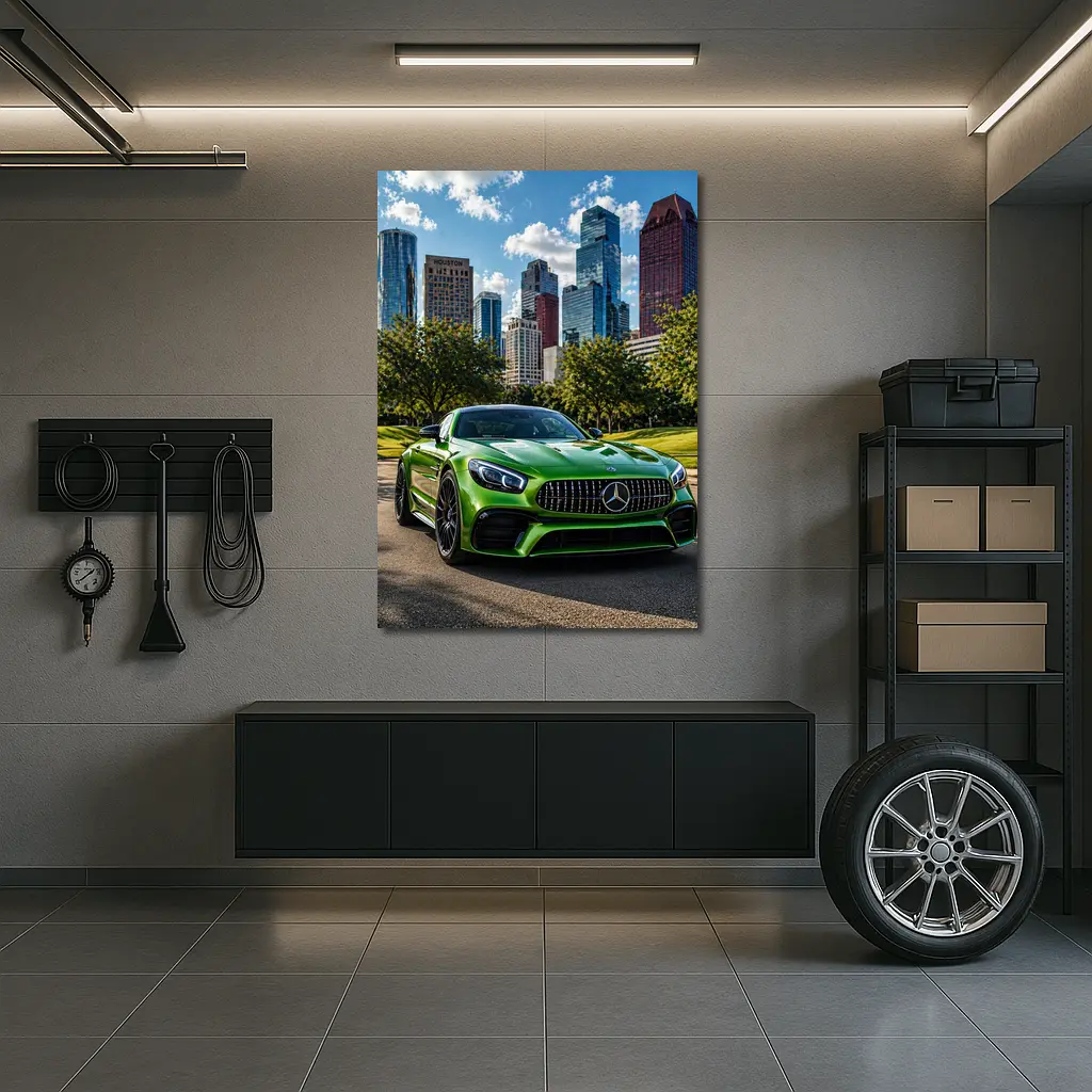 Mercedes AMG GT Green Houston City Skyline – Wall Art