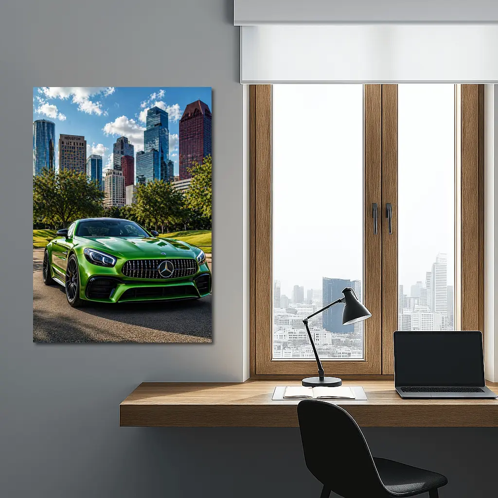 Mercedes AMG GT Green Houston City Skyline – Wall Art