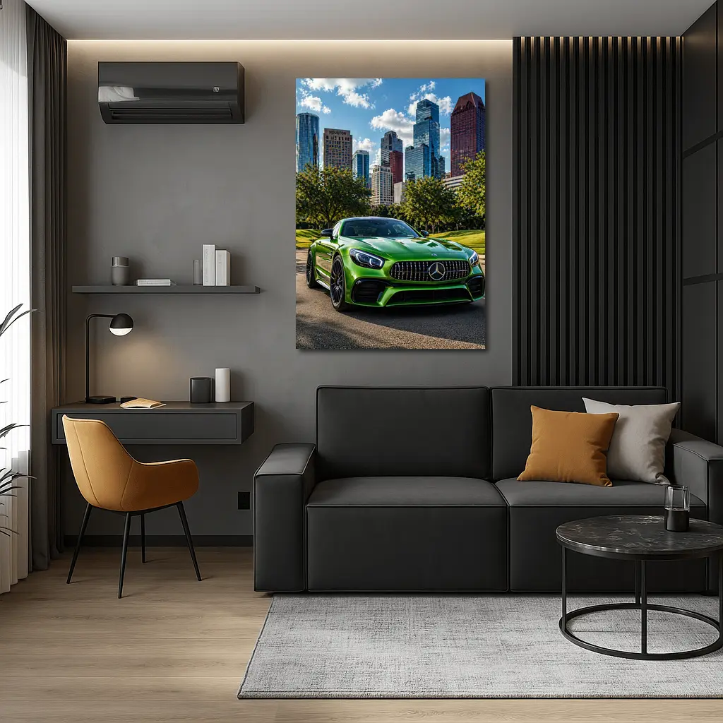 Mercedes AMG GT Green Houston City Skyline – Wall Art