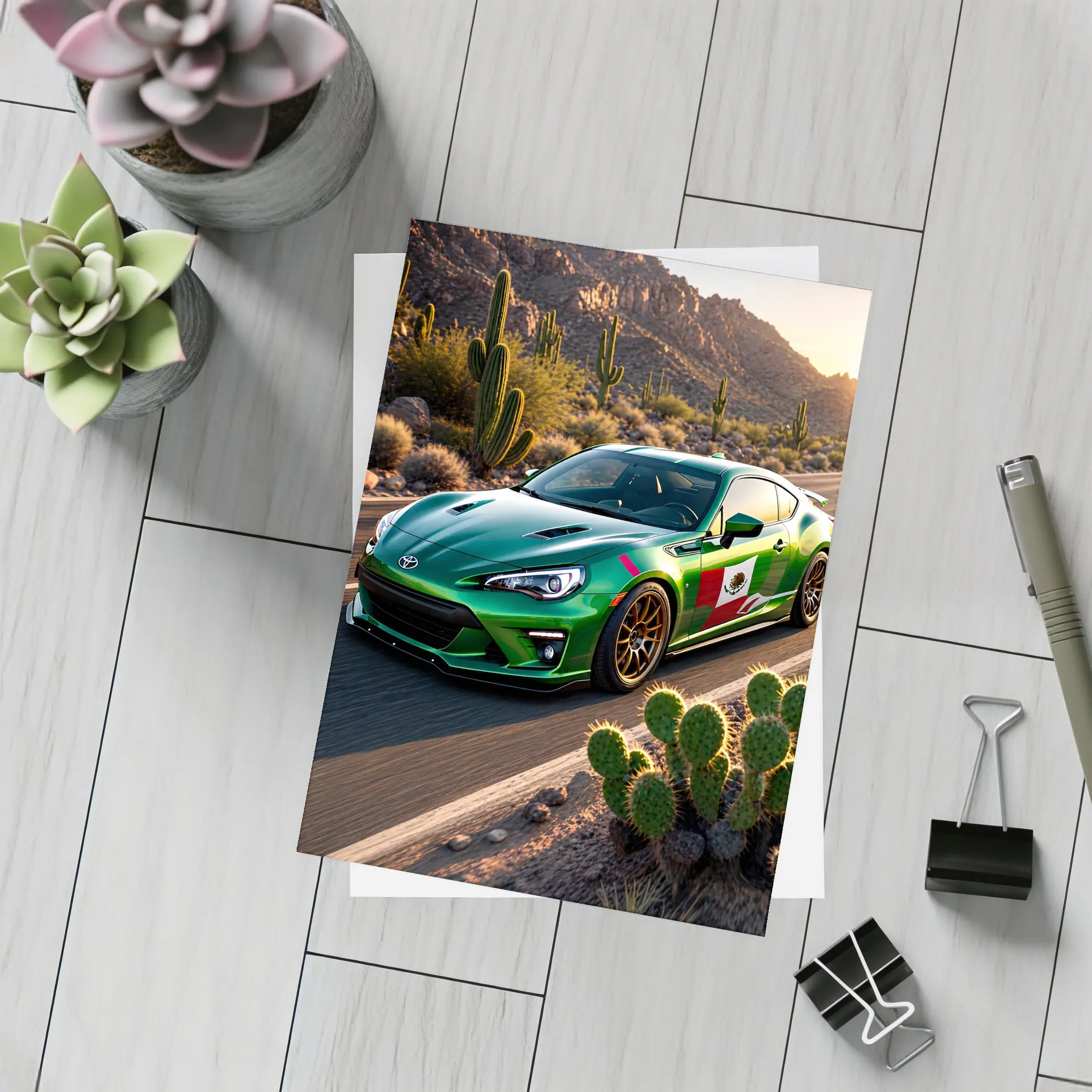 Toyota GT86 Green Mexico Flag Desert Road – Postcards