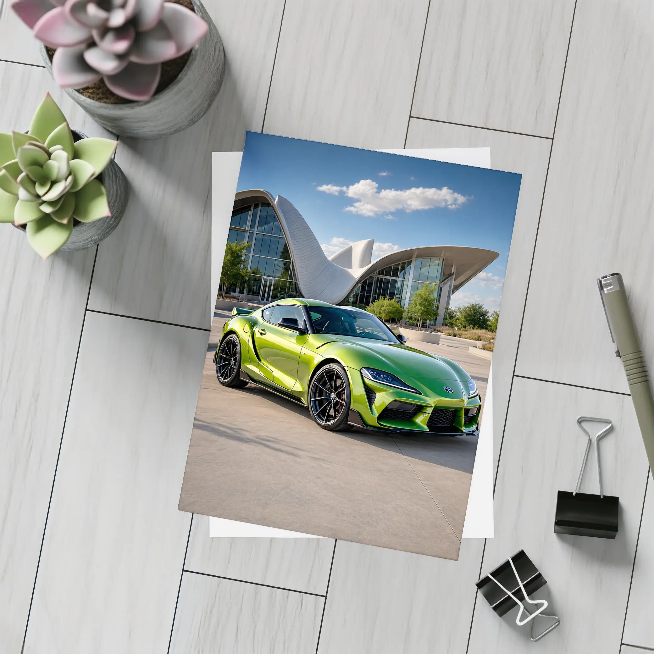 Toyota GR Supra Green at Modern Architecture – Postcards