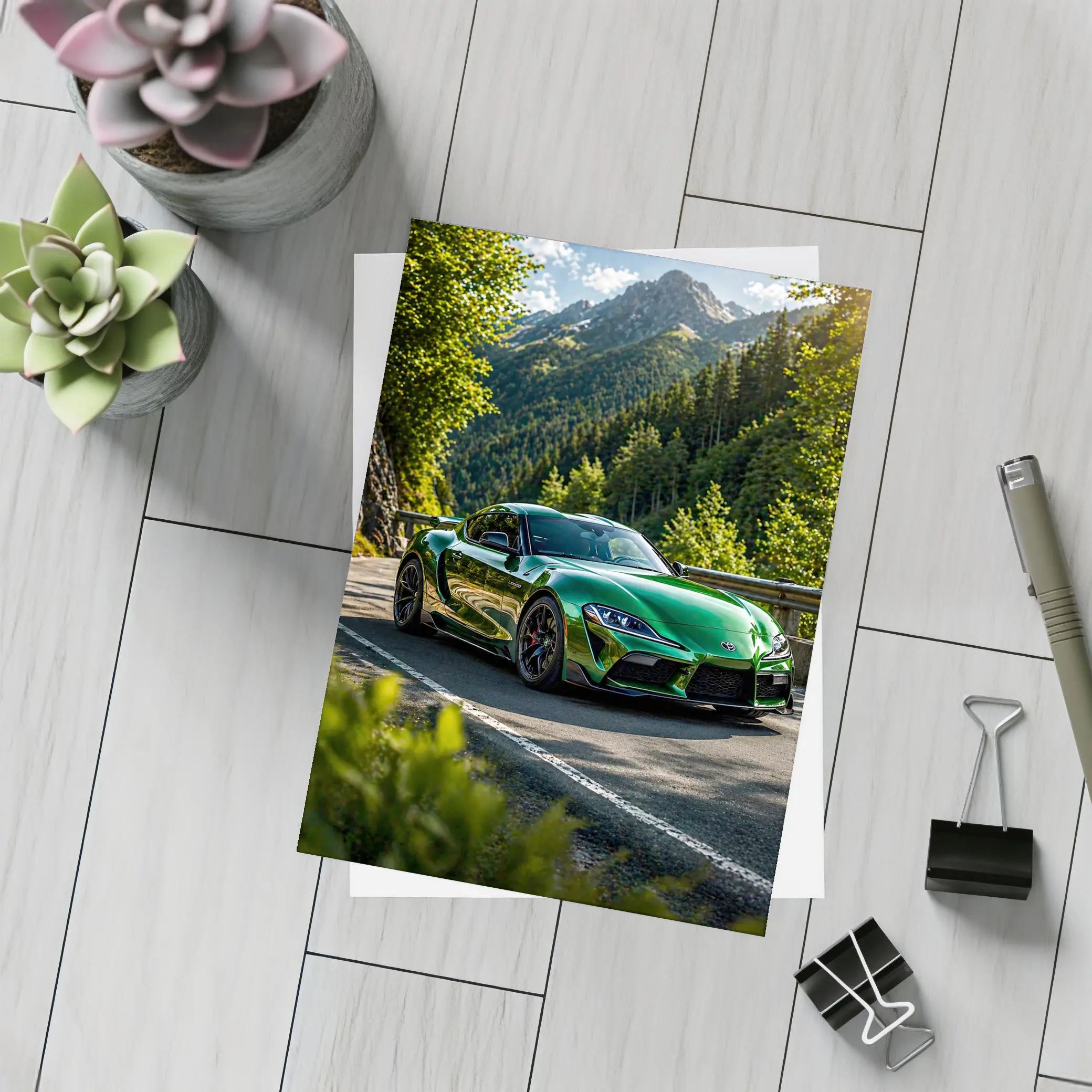 Green Toyota Supra Mountain Road Drive – Postcards