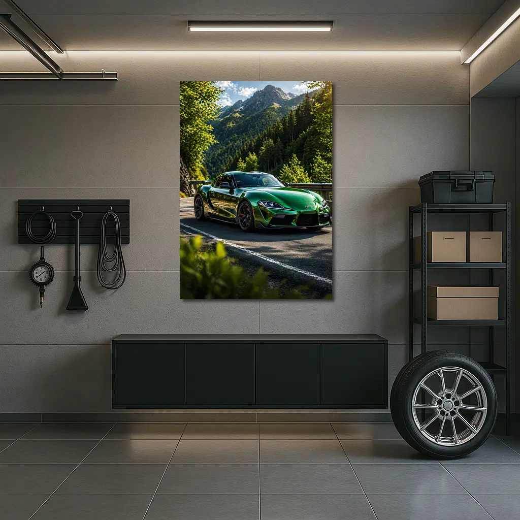 Green Toyota Supra Mountain Road Drive – Wall Art