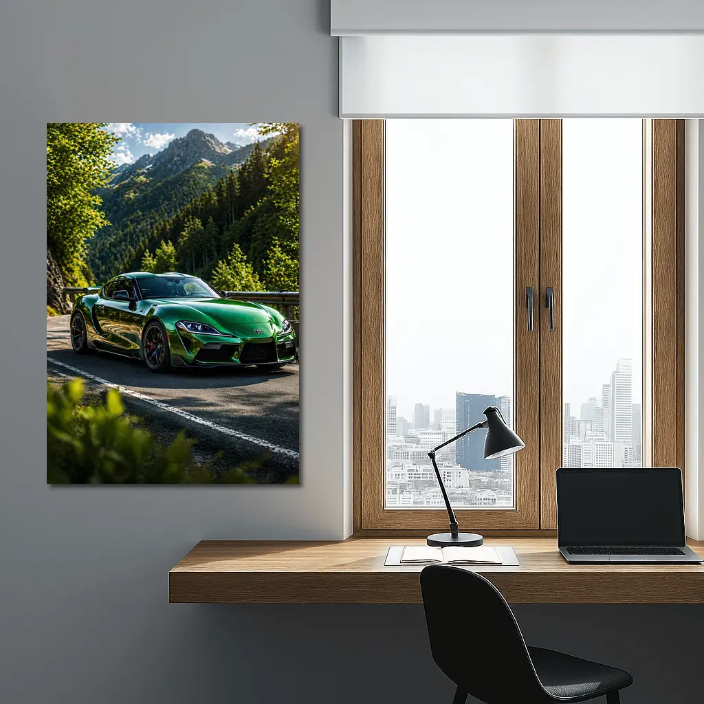 Green Toyota Supra Mountain Road Drive – Wall Art