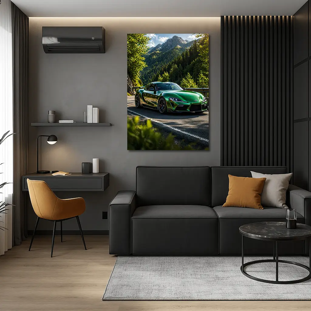 Green Toyota Supra Mountain Road Drive – Wall Art