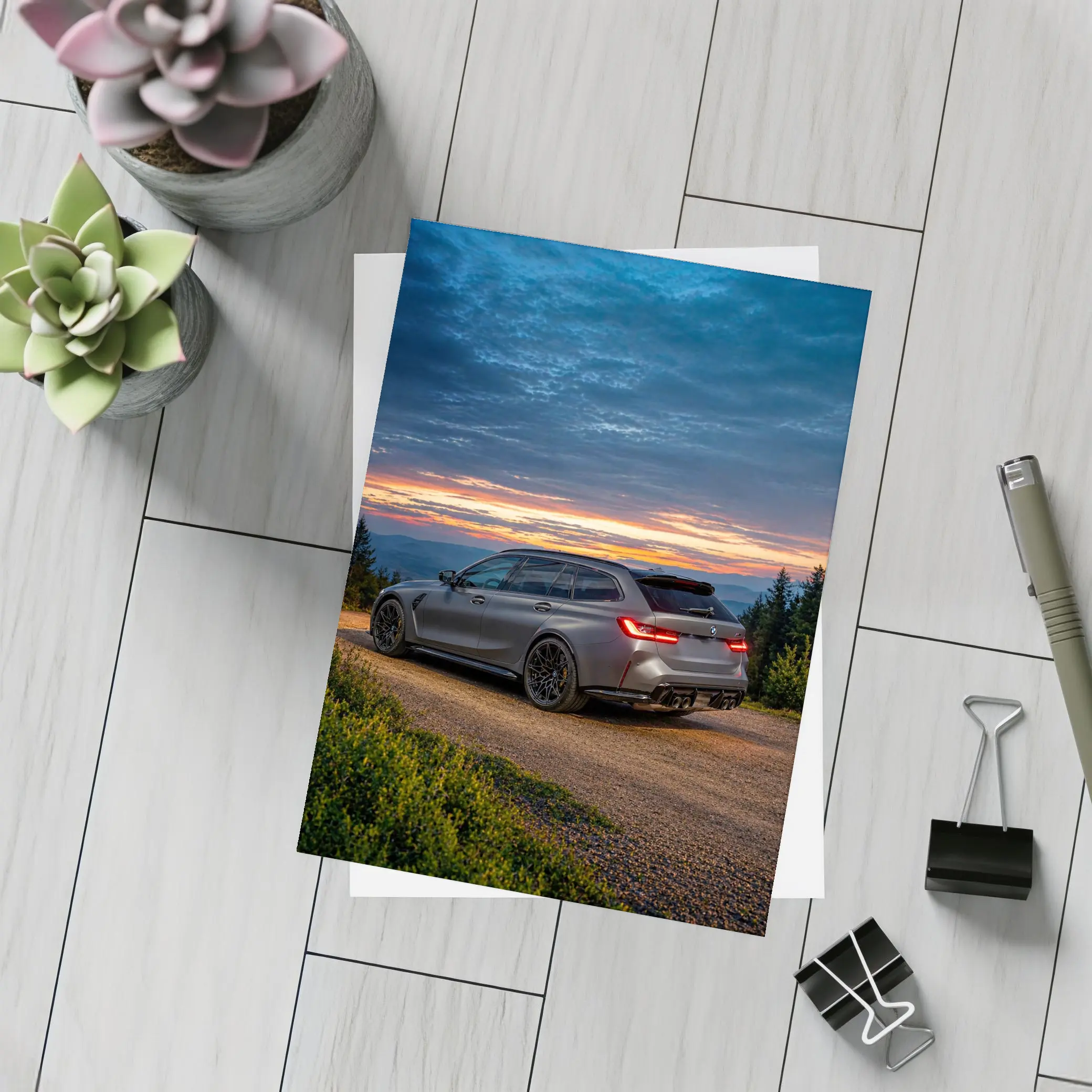 BMW M3 Touring Sunset Mountain Gravel Road – Postcards