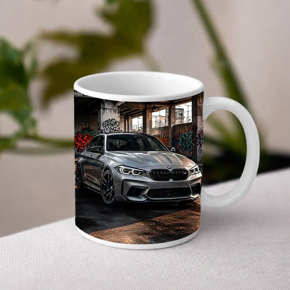 BMW M3 Gray Urban Abandoned Building Setting – Mugs