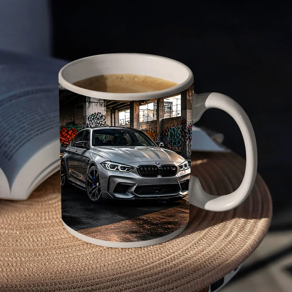 BMW M3 Gray Urban Abandoned Building Setting – Mugs