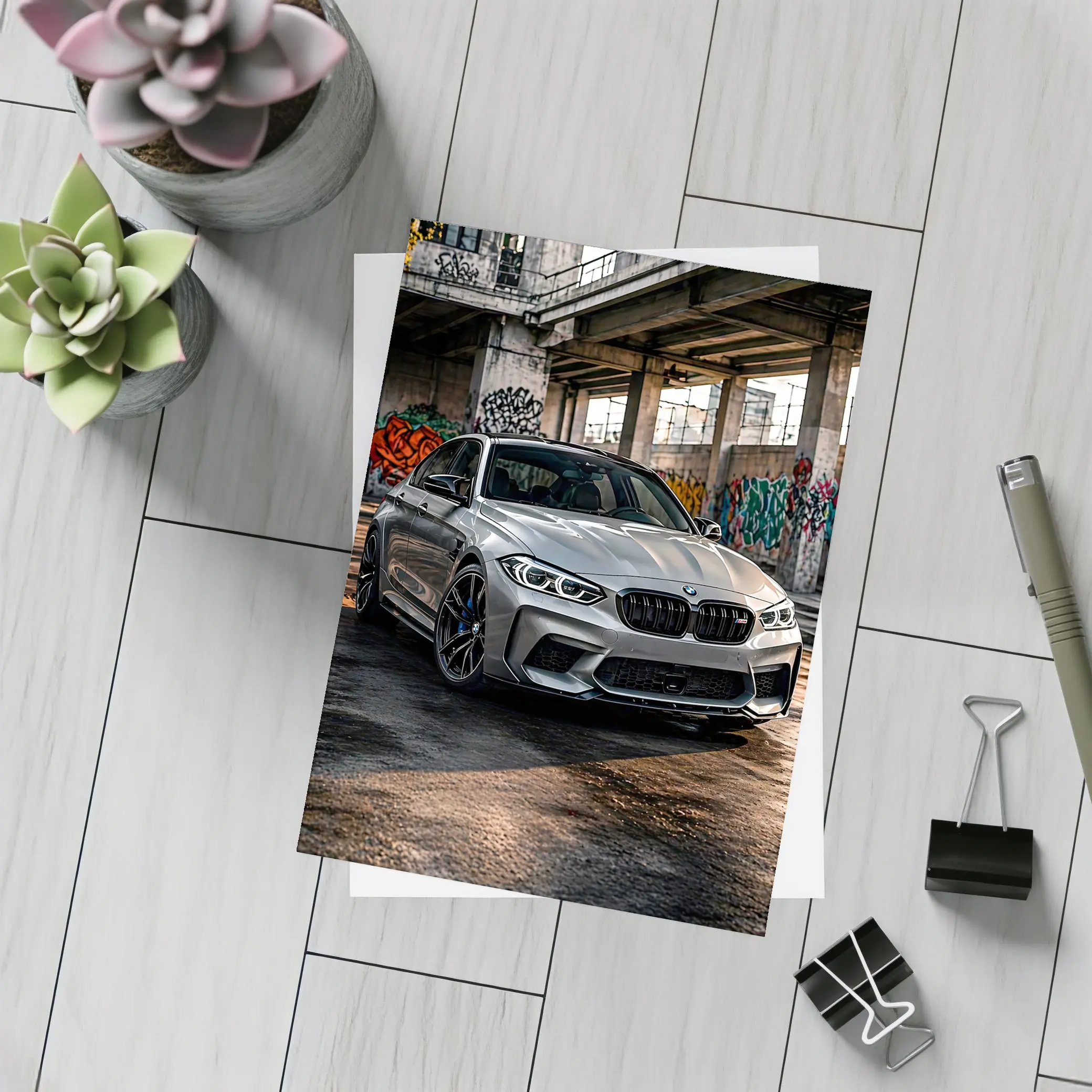 BMW M3 Gray Urban Abandoned Building Setting – Postcards