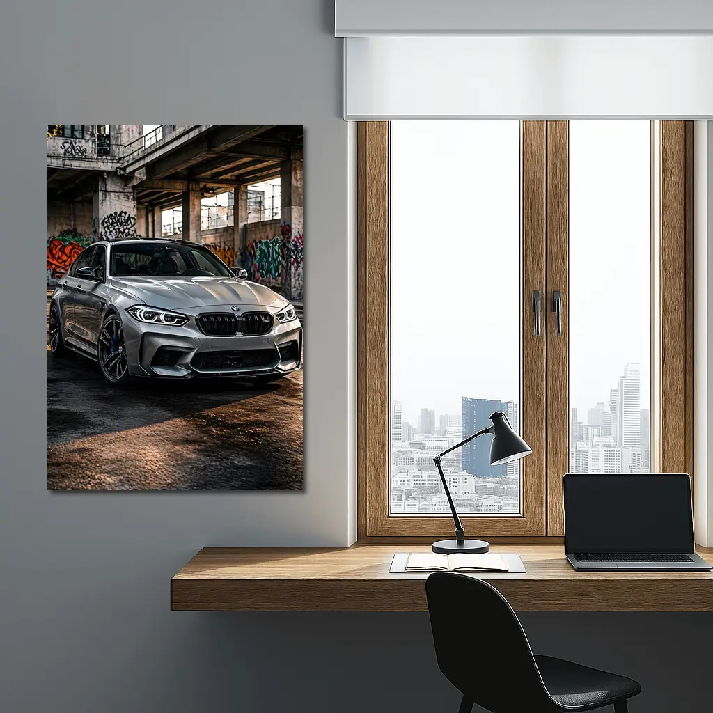 BMW M3 Gray Urban Abandoned Building Setting – Wall Art