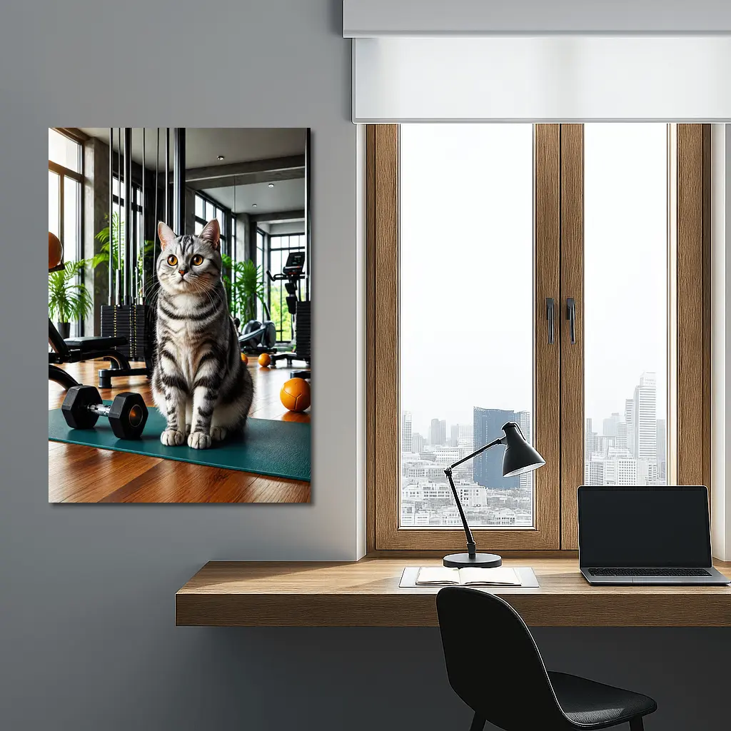 American Shorthair Cat In Modern Gym – Wall Art