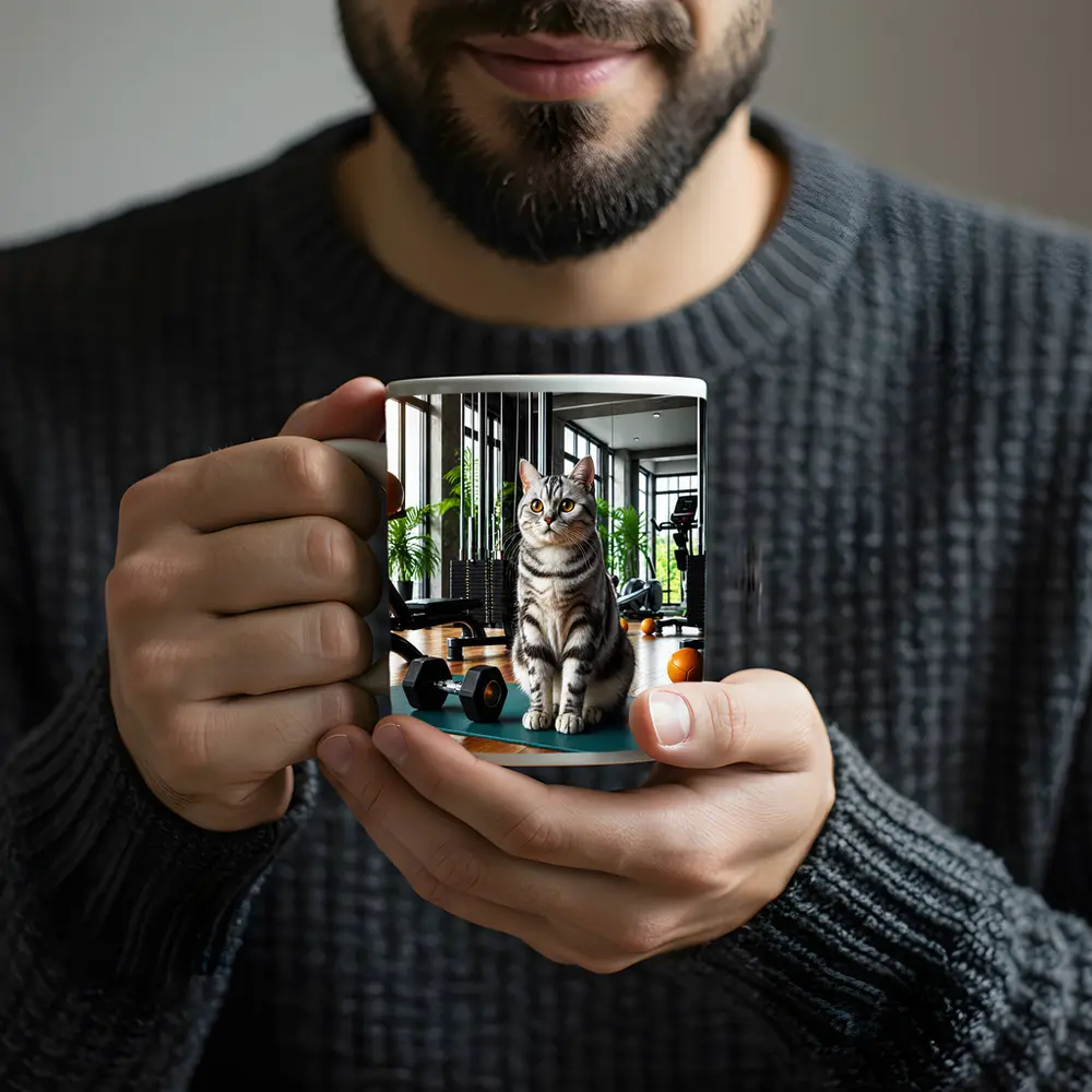 American Shorthair Cat In Modern Gym – Mugs