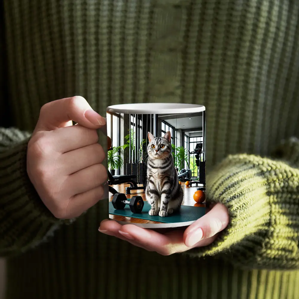 American Shorthair Cat In Modern Gym – Mugs