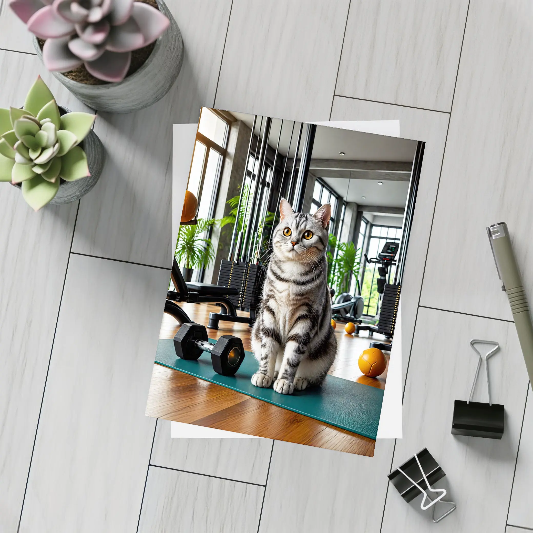 American Shorthair Cat In Modern Gym – Postcards