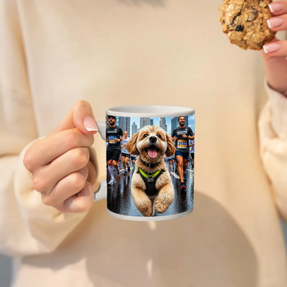 Goldendoodle Running New York City Marathon – Mugs