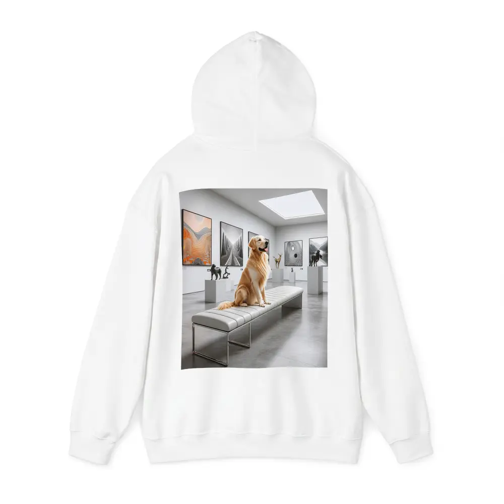 Golden Retriever Sitting in Modern Art Gallery – Hoodies