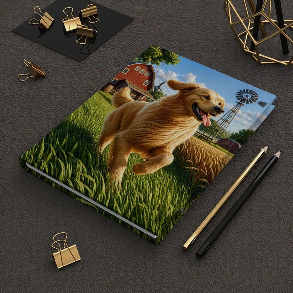 Golden Retriever Running on Sunny Farm – Notebooks