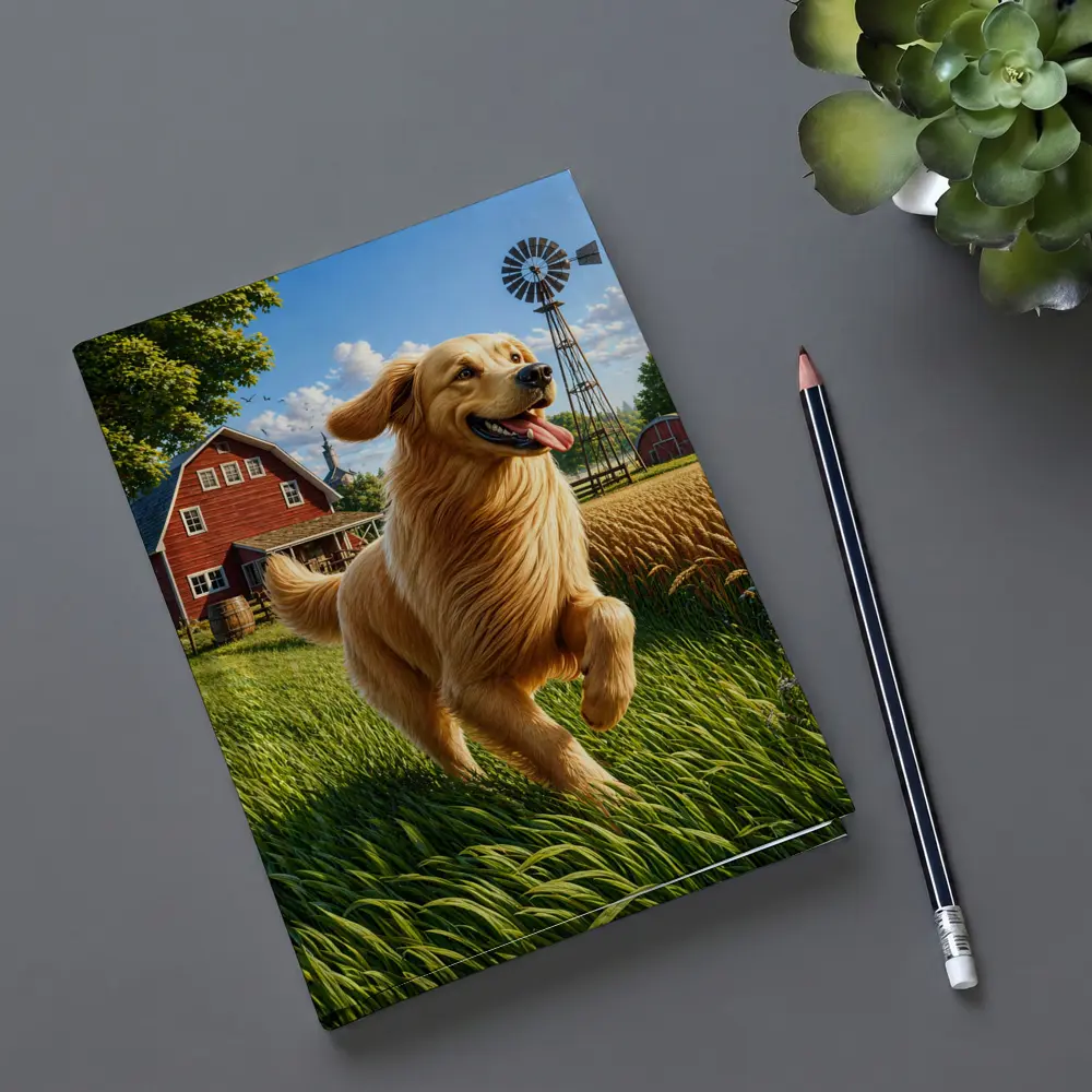 Golden Retriever Running on Sunny Farm – Notebooks