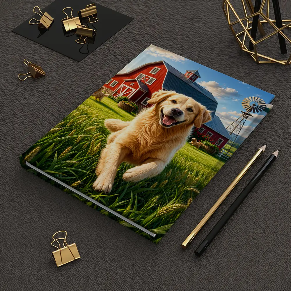 Golden Retriever Running Farm Red Barn – Notebooks