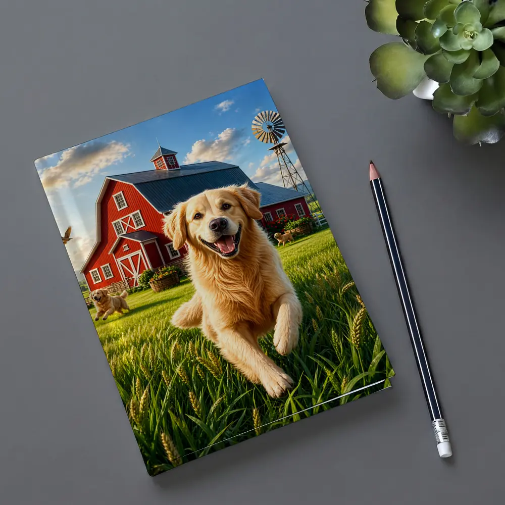 Golden Retriever Running Farm Red Barn – Notebooks