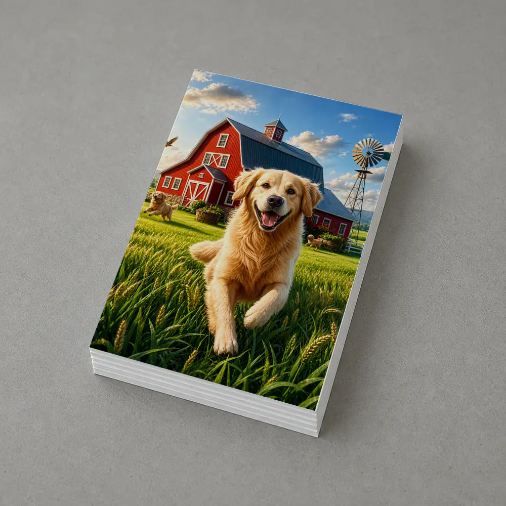 Golden Retriever Running Farm Red Barn – Postcards