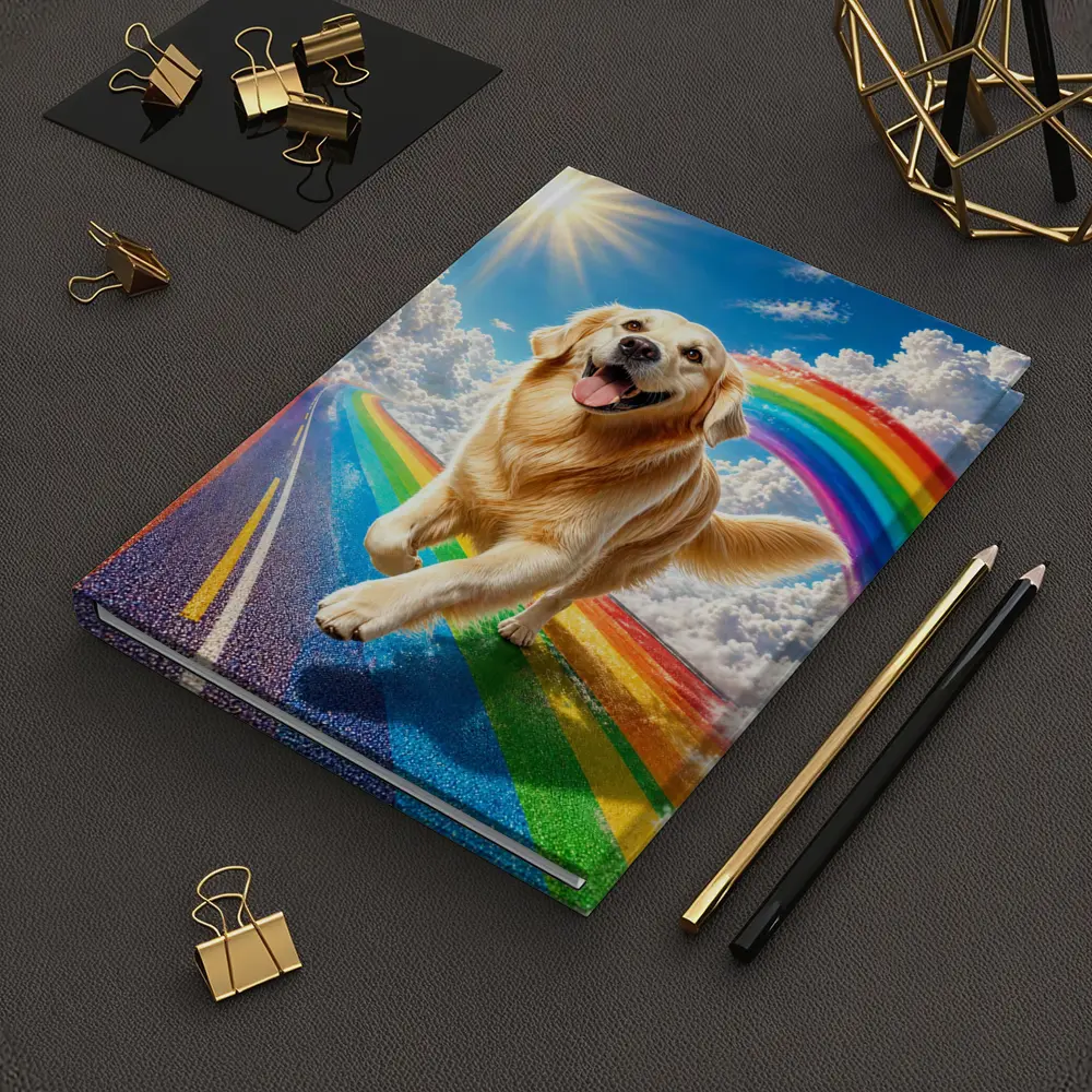 Golden Retriever Running on Rainbow Road – Notebooks