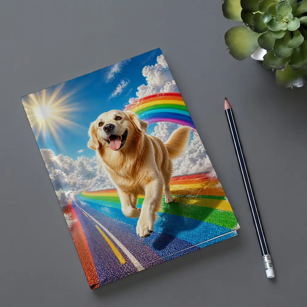 Golden Retriever Running on Rainbow Road – Notebooks