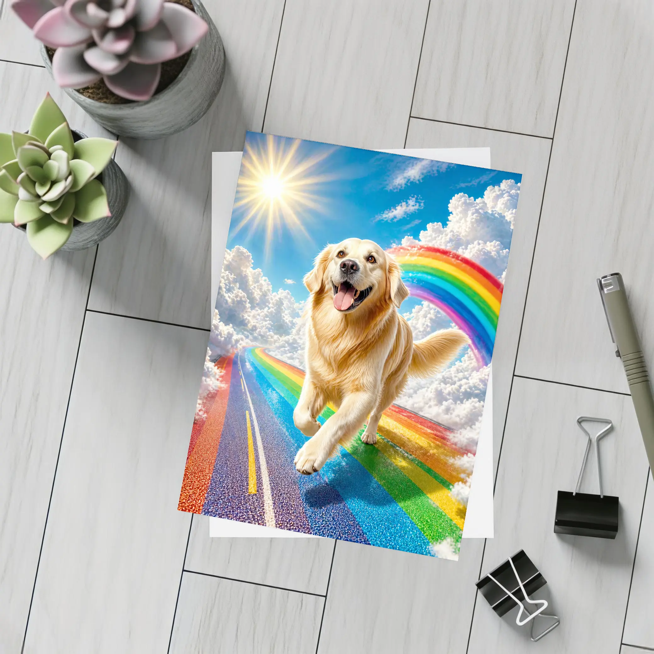 Golden Retriever Running on Rainbow Road – Postcards