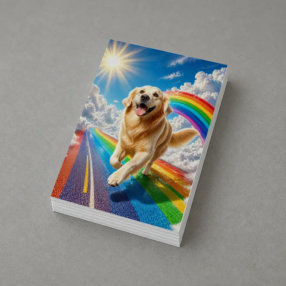 Golden Retriever Running on Rainbow Road – Postcards