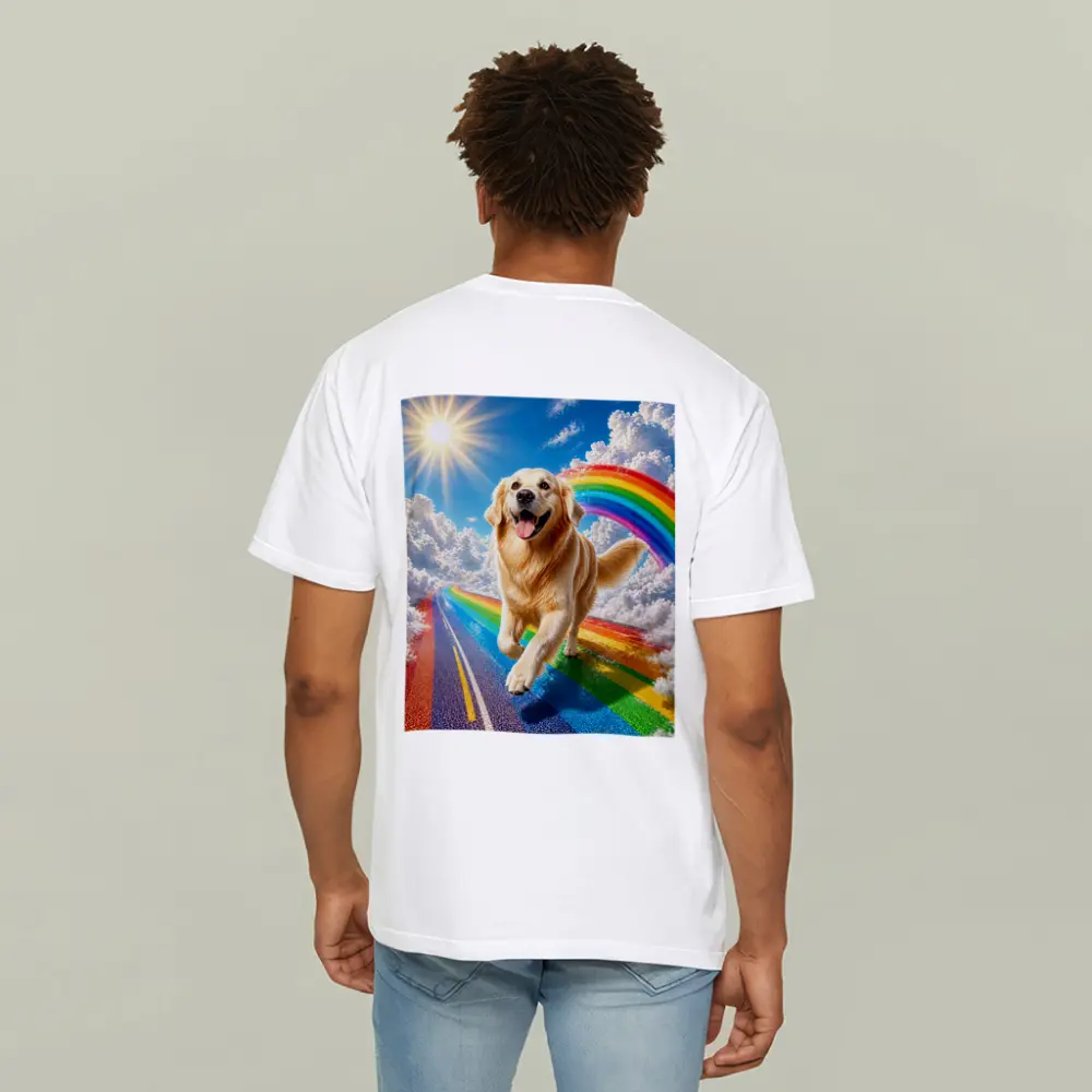 Golden Retriever Running on Rainbow Road – T-Shirts