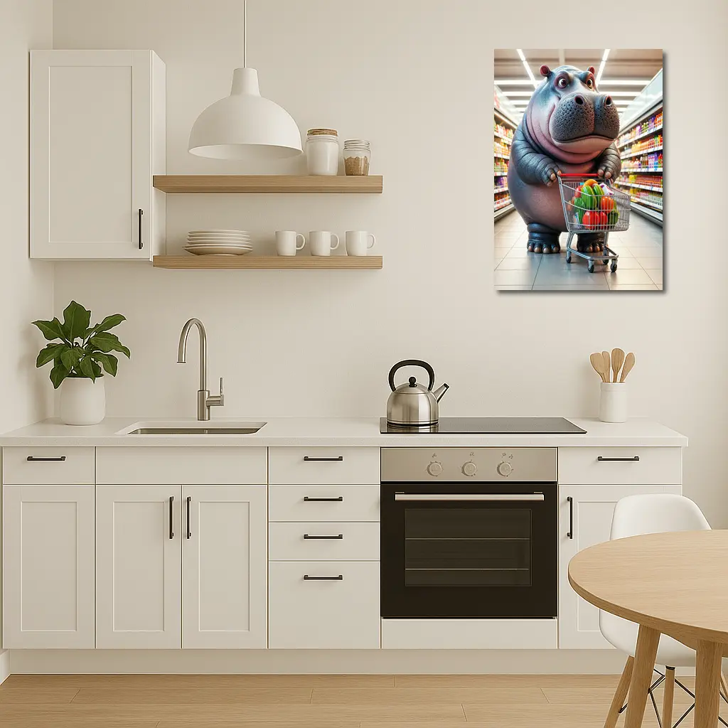 Cartoon Hippo Shopping Cart Grocery Store – Wall Art