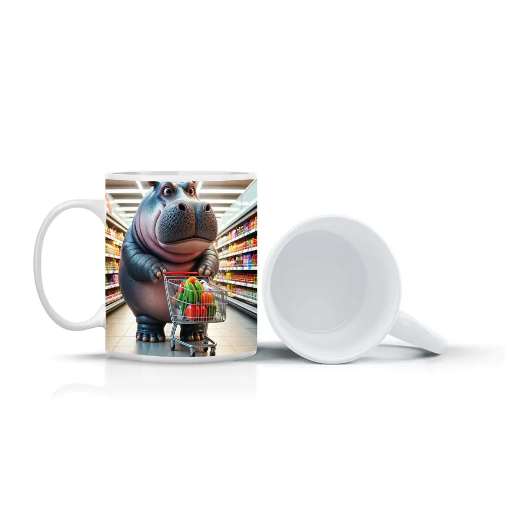 Cartoon Hippo Shopping Cart Grocery Store – Mugs