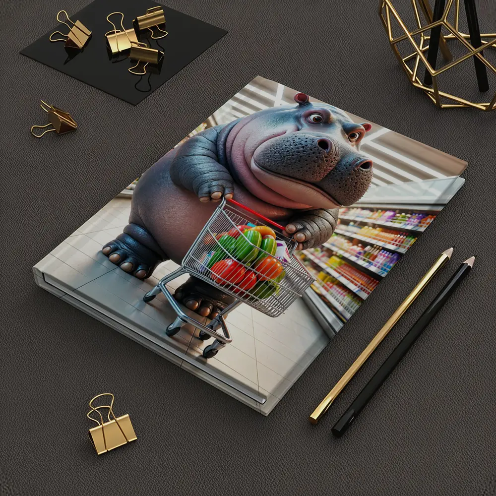 Cartoon Hippo Shopping Cart Grocery Store – Notebooks