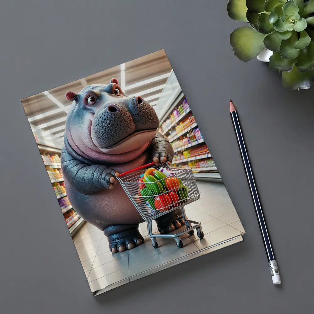 Cartoon Hippo Shopping Cart Grocery Store – Notebooks