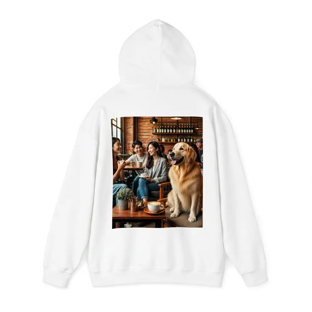 Golden Retriever Sitting in Cozy Cafe – Hoodies
