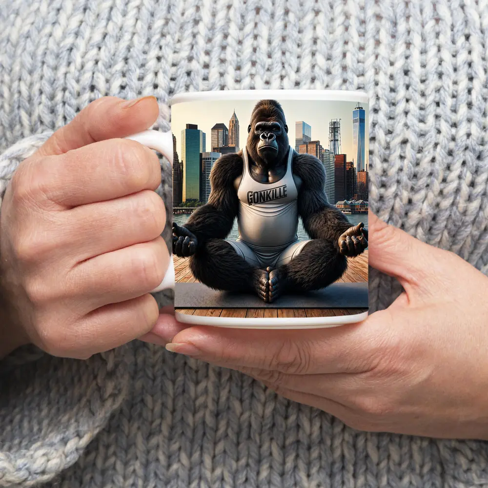 Gorilla Meditating Yoga New York City Skyline – Mugs