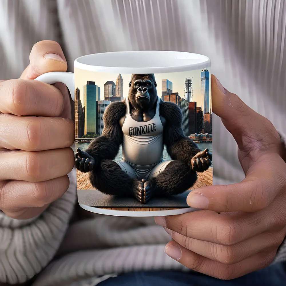 Gorilla Meditating Yoga New York City Skyline – Mugs