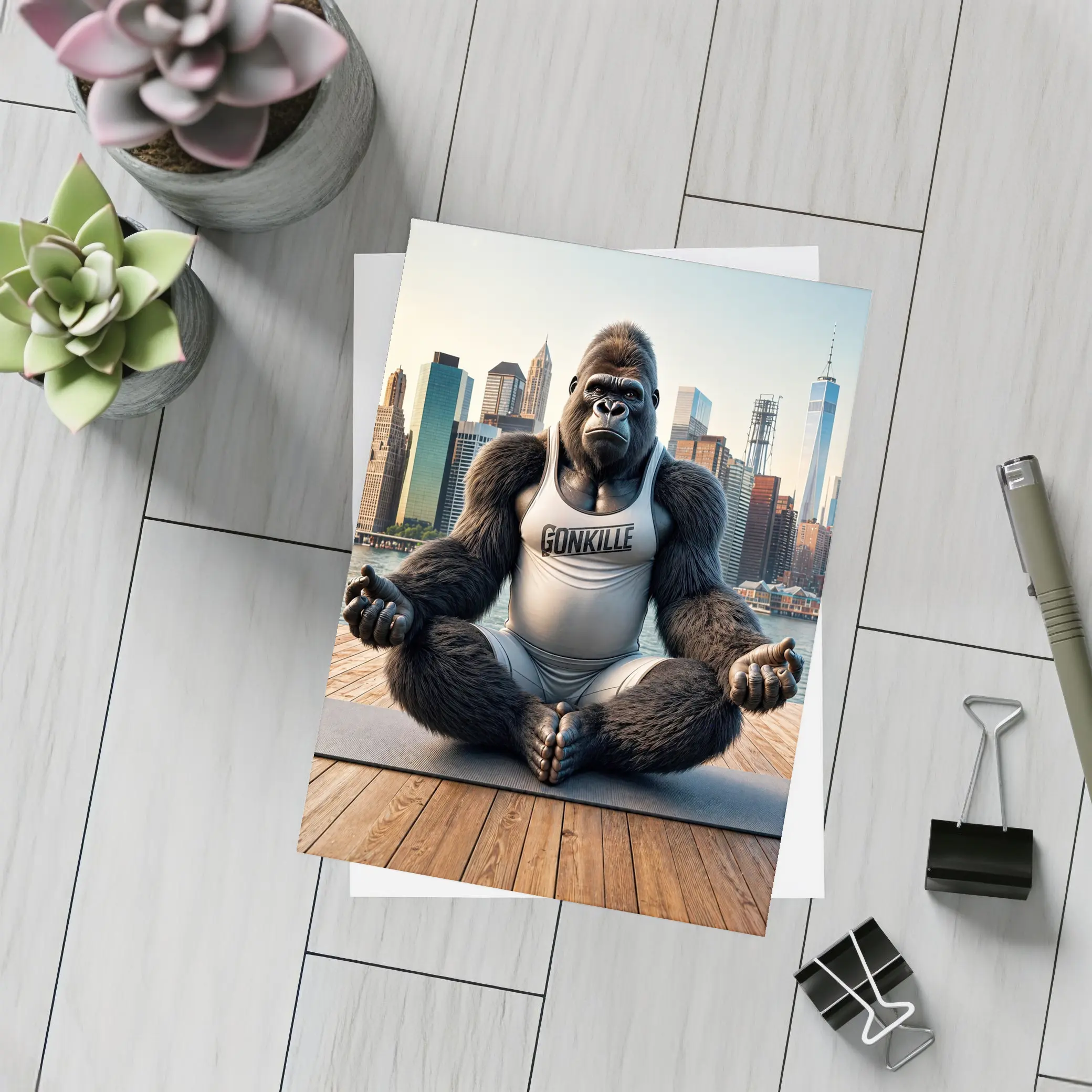 Gorilla Meditating Yoga New York City Skyline – Postcards