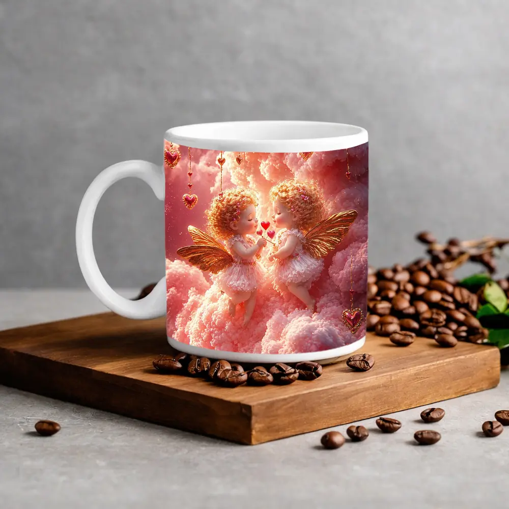 Cherub Angels Pink Clouds Gold Hearts – Mugs