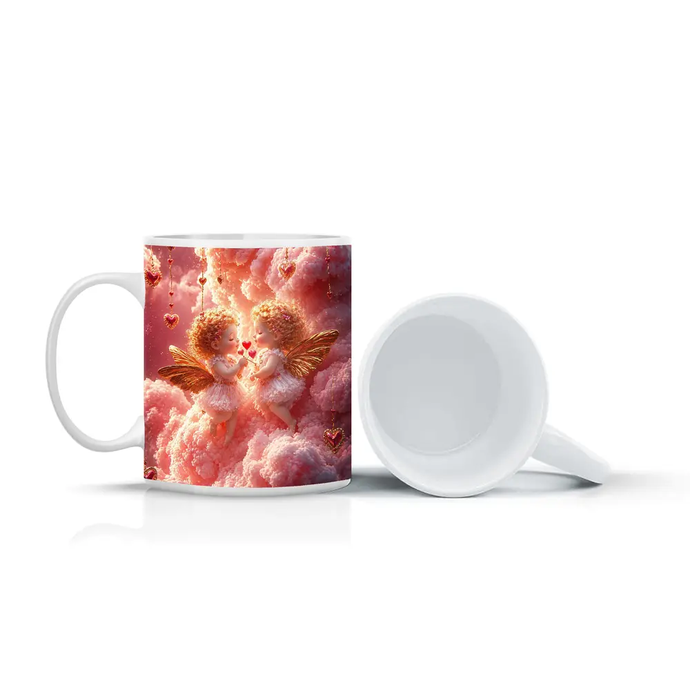 Cherub Angels Pink Clouds Gold Hearts – Mugs