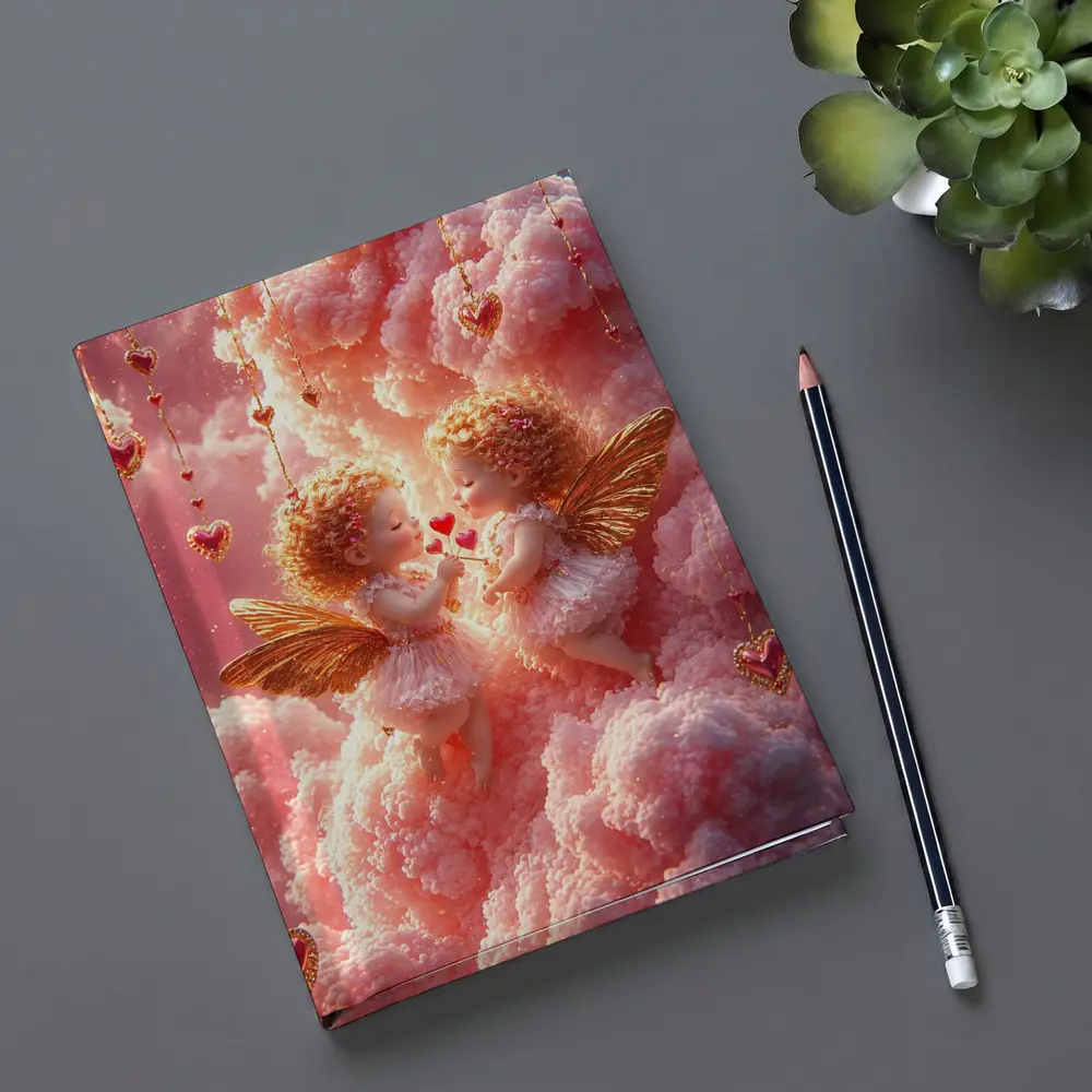 Cherub Angels Pink Clouds Gold Hearts – Notebooks
