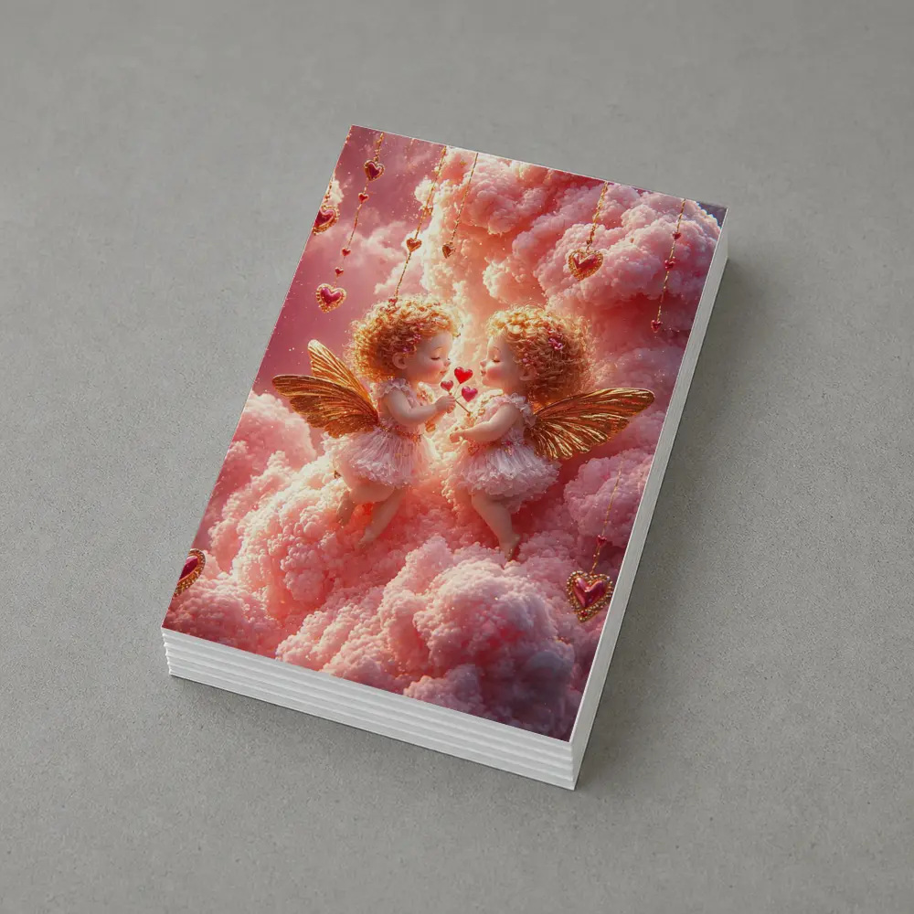 Cherub Angels Pink Clouds Gold Hearts – Postcards