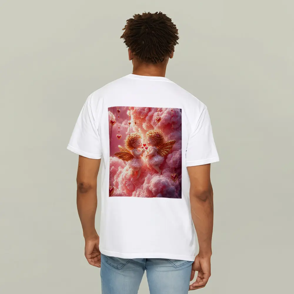 Cherub Angels Pink Clouds Gold Hearts – T-Shirts