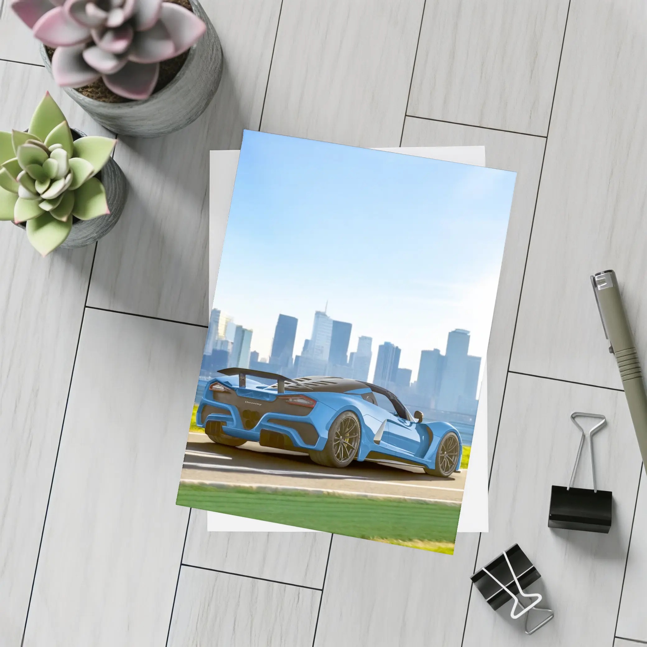 Hennessey Venom F5 Blue City Skyline – Postcards