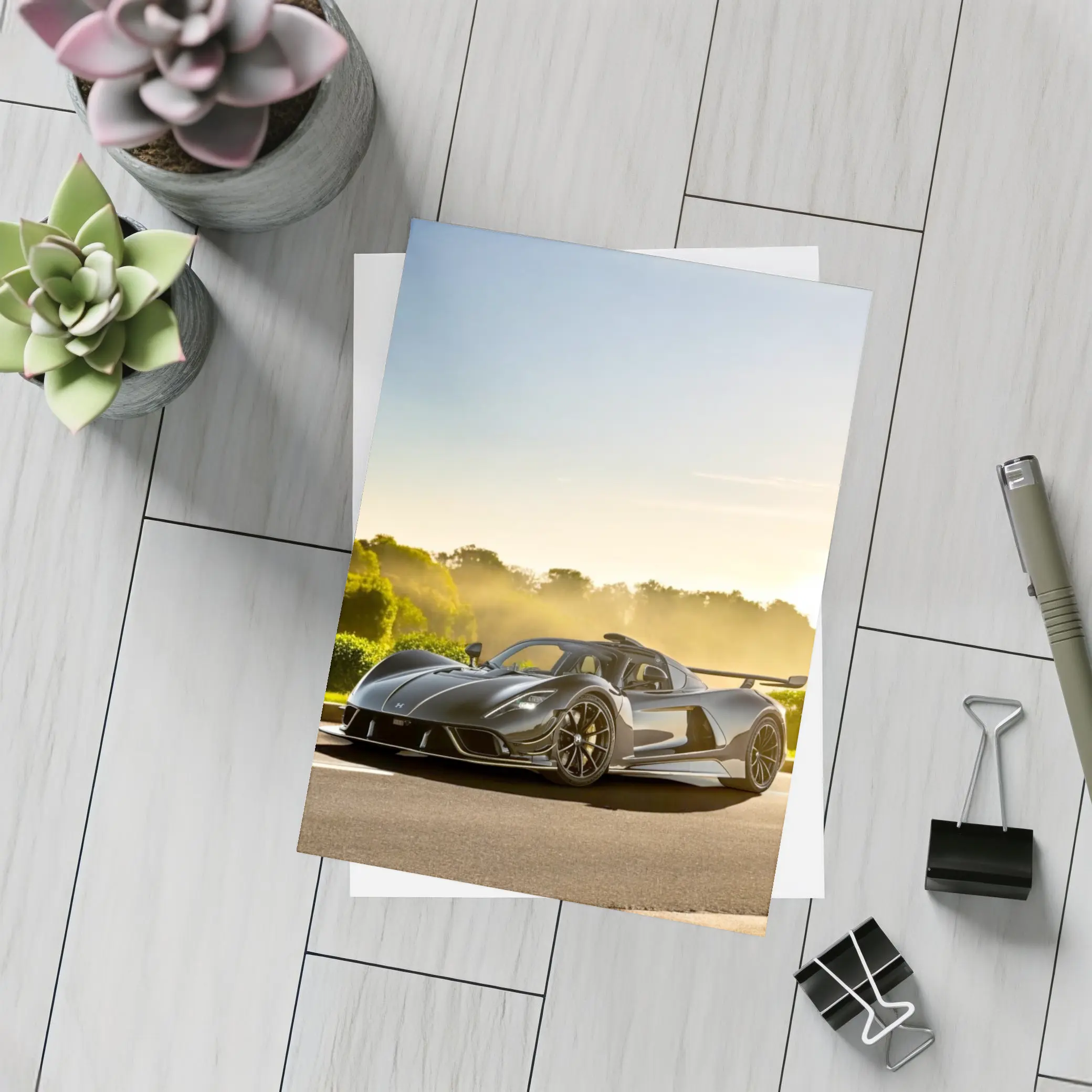 Hennessey Venom F5 Black Supercar Sunset Road – Postcards